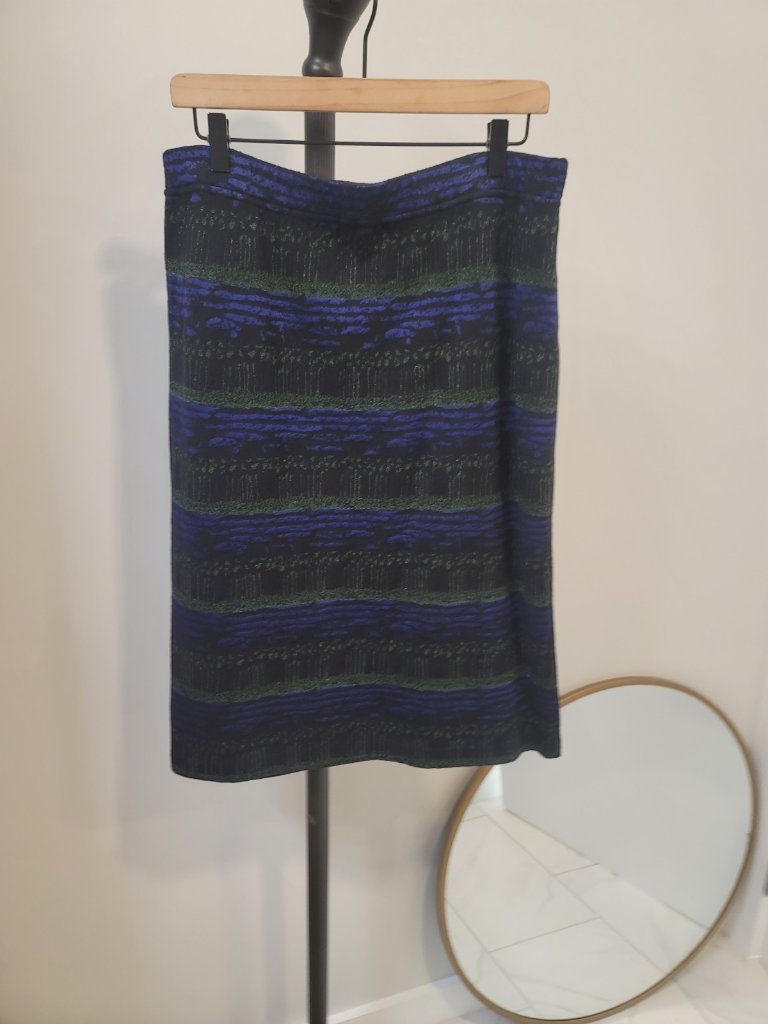 Vintage St John Womens Knit Skirt Size 14 Black Green Metallic Santana